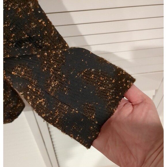 VTG‎ Dana Buchman Women's Jacket Blazer L Brown Black Speck Full Zip Gold Pull - Picture 3 of 13